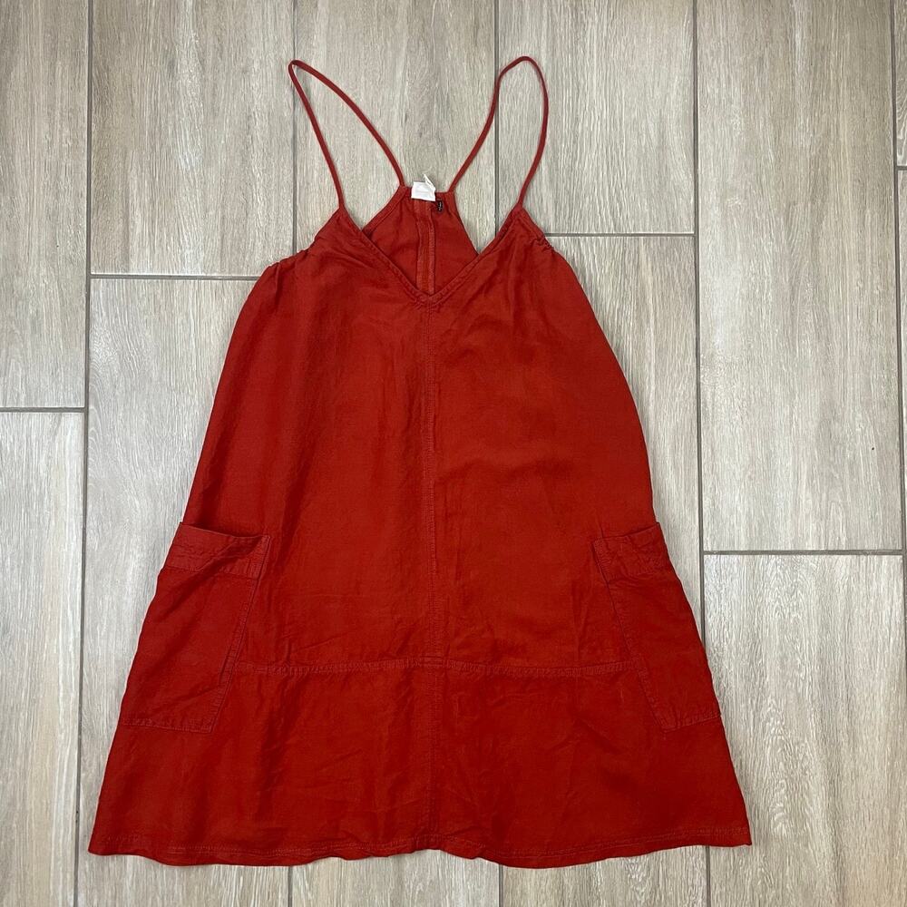 Akemi + Kin Linen Blend Swing Dress Womens S Orange Pocket Sundress